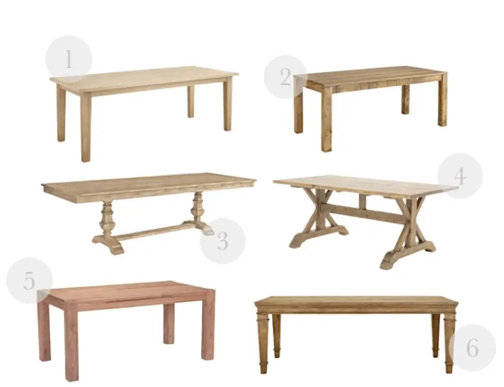Farmhouse style dining table round-up.