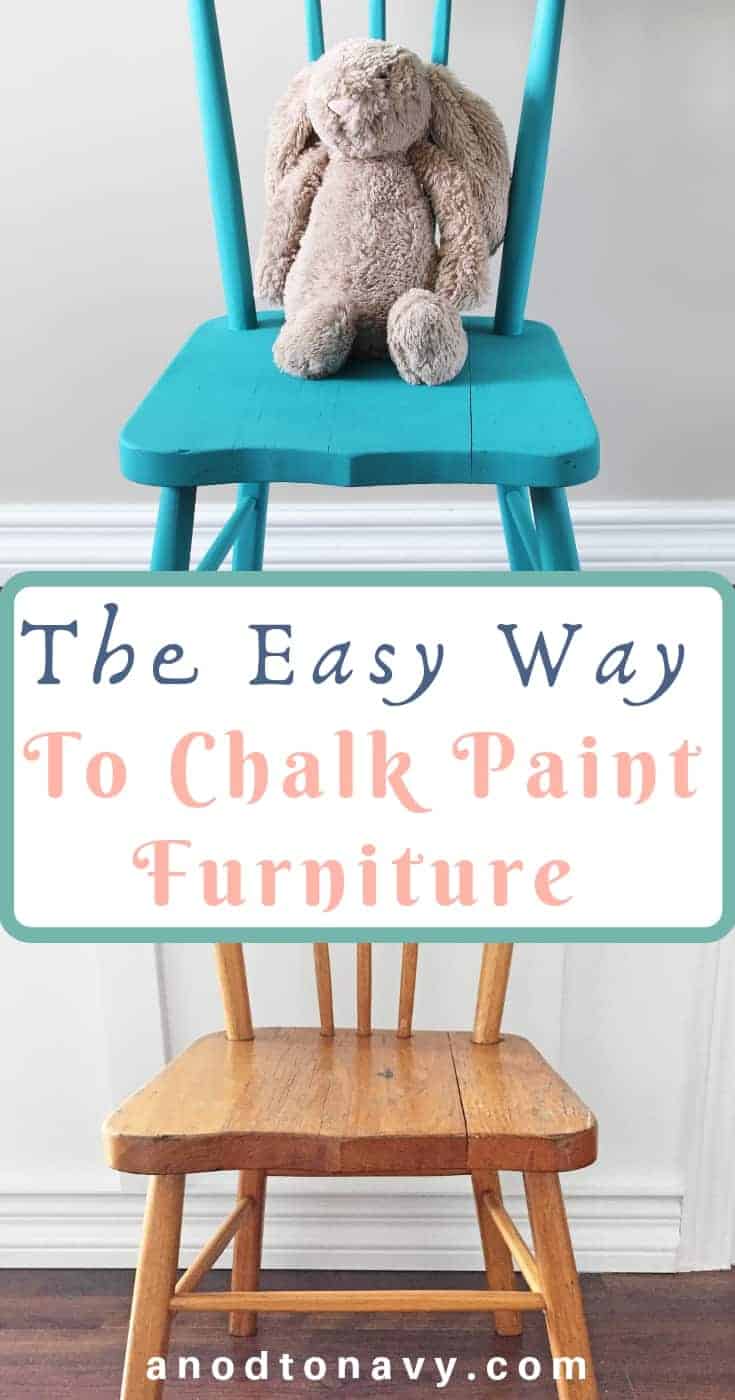 blue chalk painted chair with stuffed jelly cat bunny on it