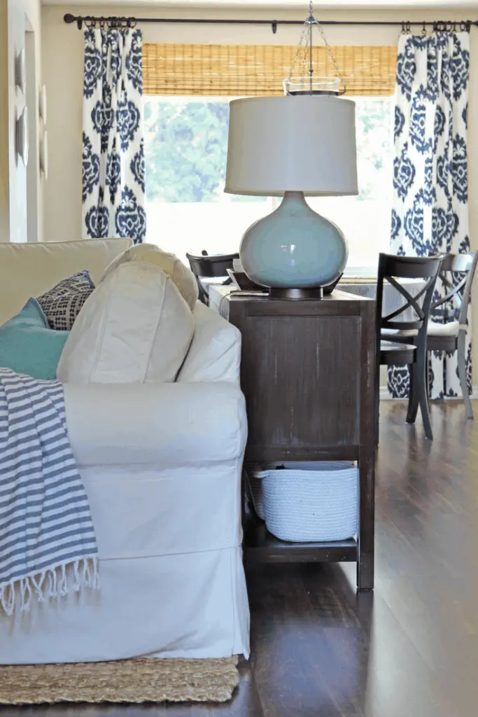 Family room home tour. #spring #coastalhome #farmhouse #potterybarn #sisalrug #moroccanpouf #crateandbarrel #ballarddesign