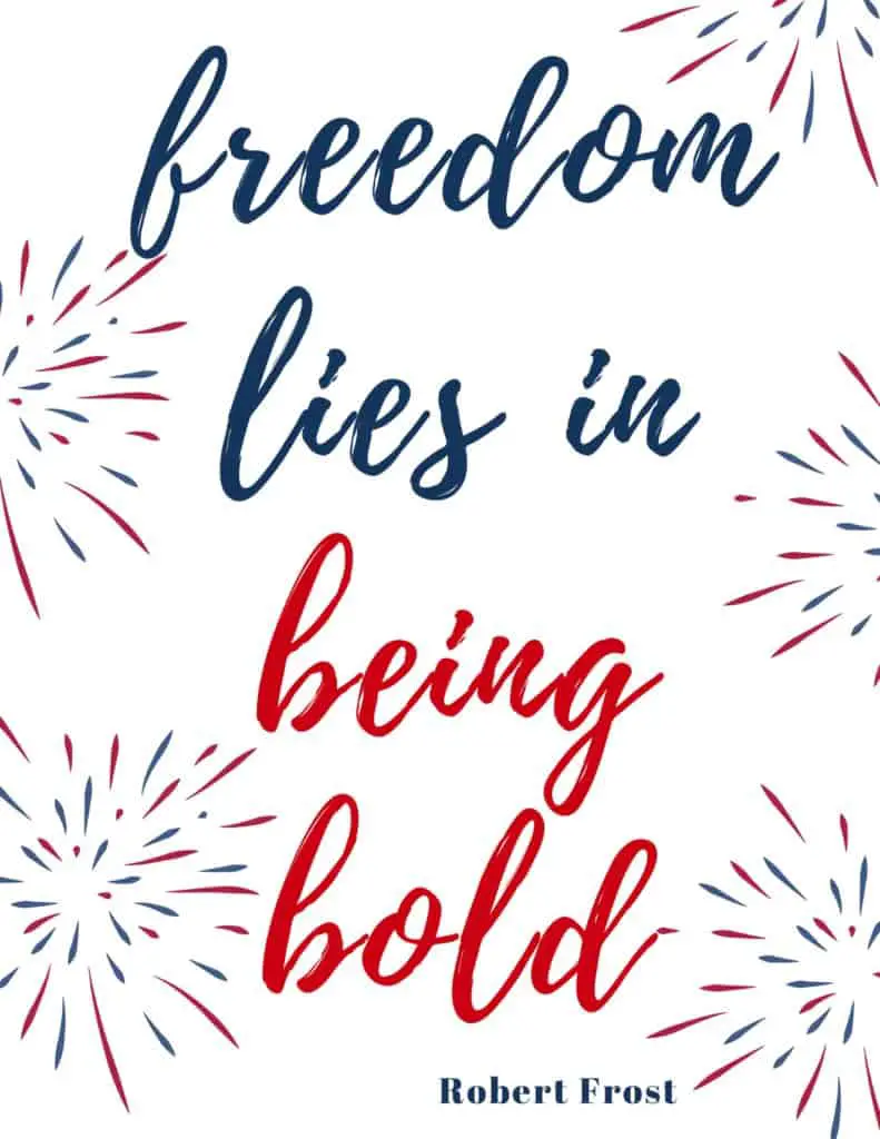 Summer is all about the red, white, and blue. I love using quotes as artwork around our home, so I decided to whip up a free printable patriotic quote just in time for the 4th of July! 