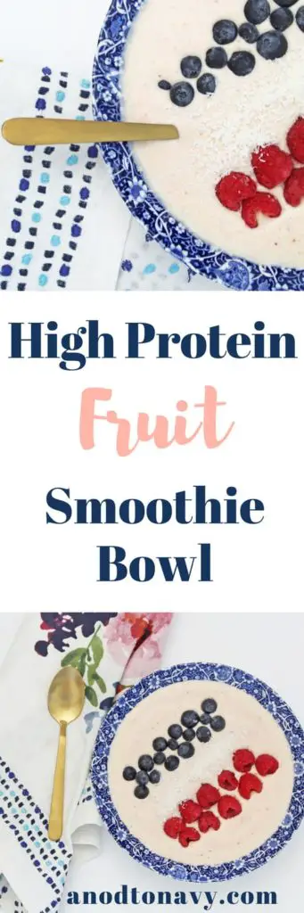 Mornings are busy in our home and sometimes figuring out what to eat for breakfast can become an after thought. This easy high protein fruit smoothie bowl is ready in minutes, healthy, and fills you up!  #5minutebreakfast #easybreakfast #highproteinbreakfast #smoothiebowl #quickbreakfast #easymeal #onebowlmeal 