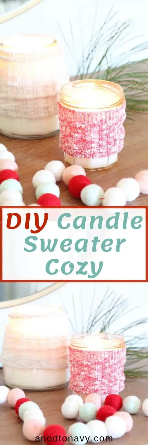 candles with sweater cozy and pom pom garland