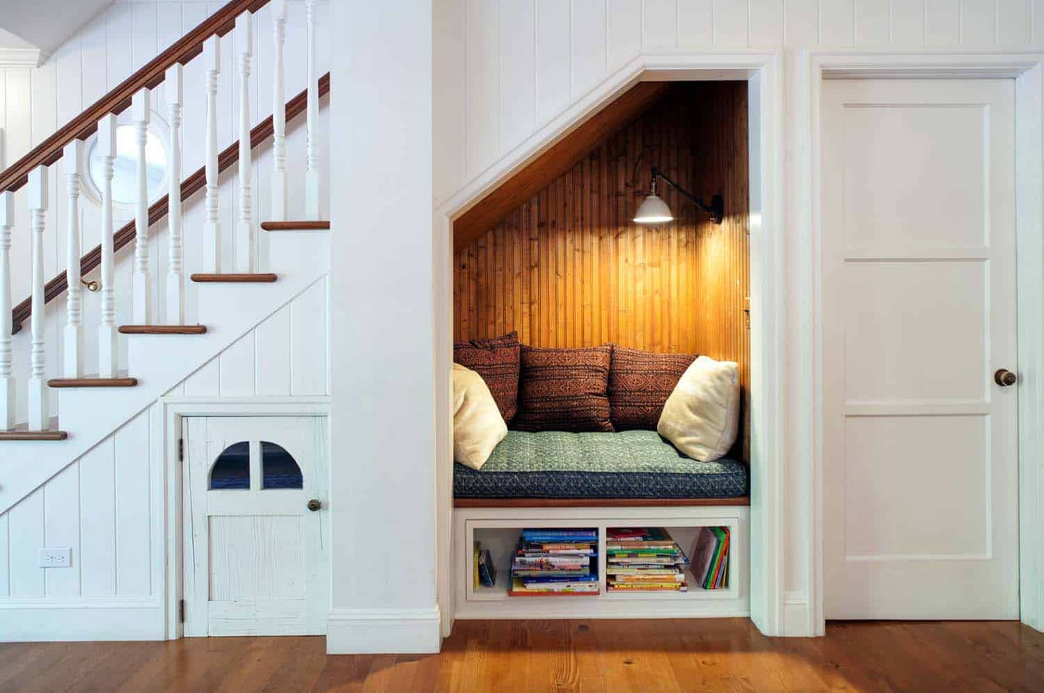 Reading nook under stairs