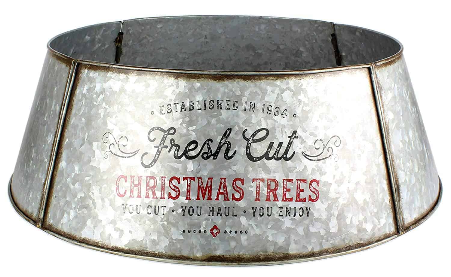 farmhouse inspired galvanized metal tree collar