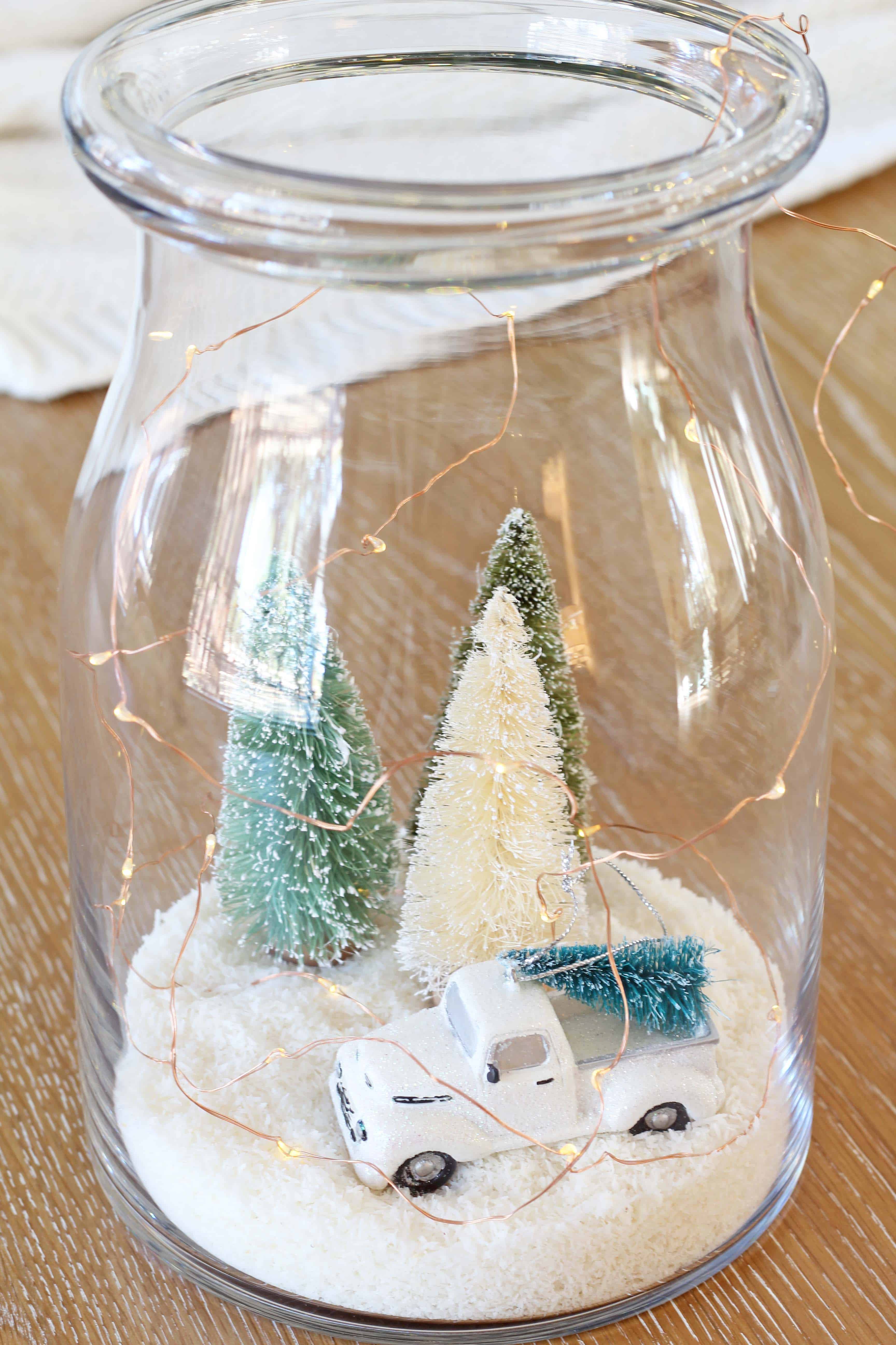 diy winter snow scene jar