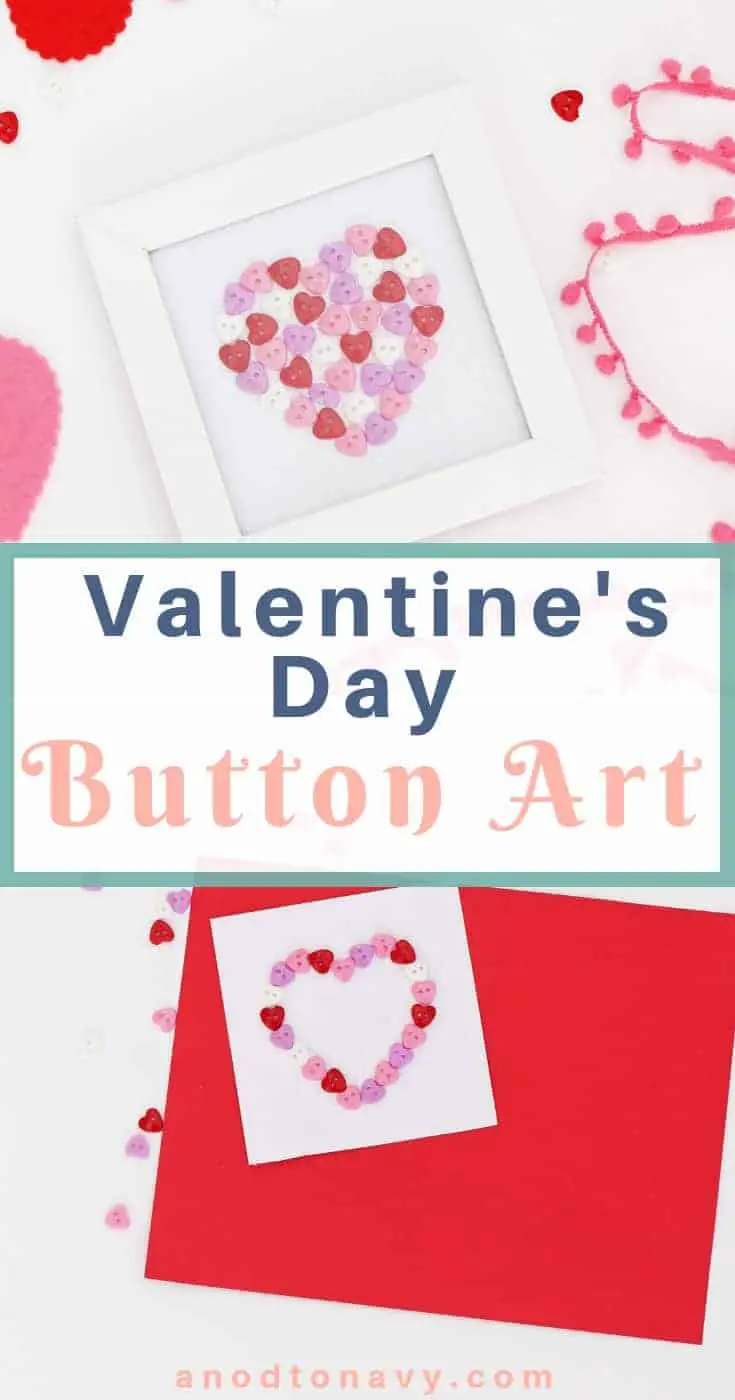 button heart art in a white frame