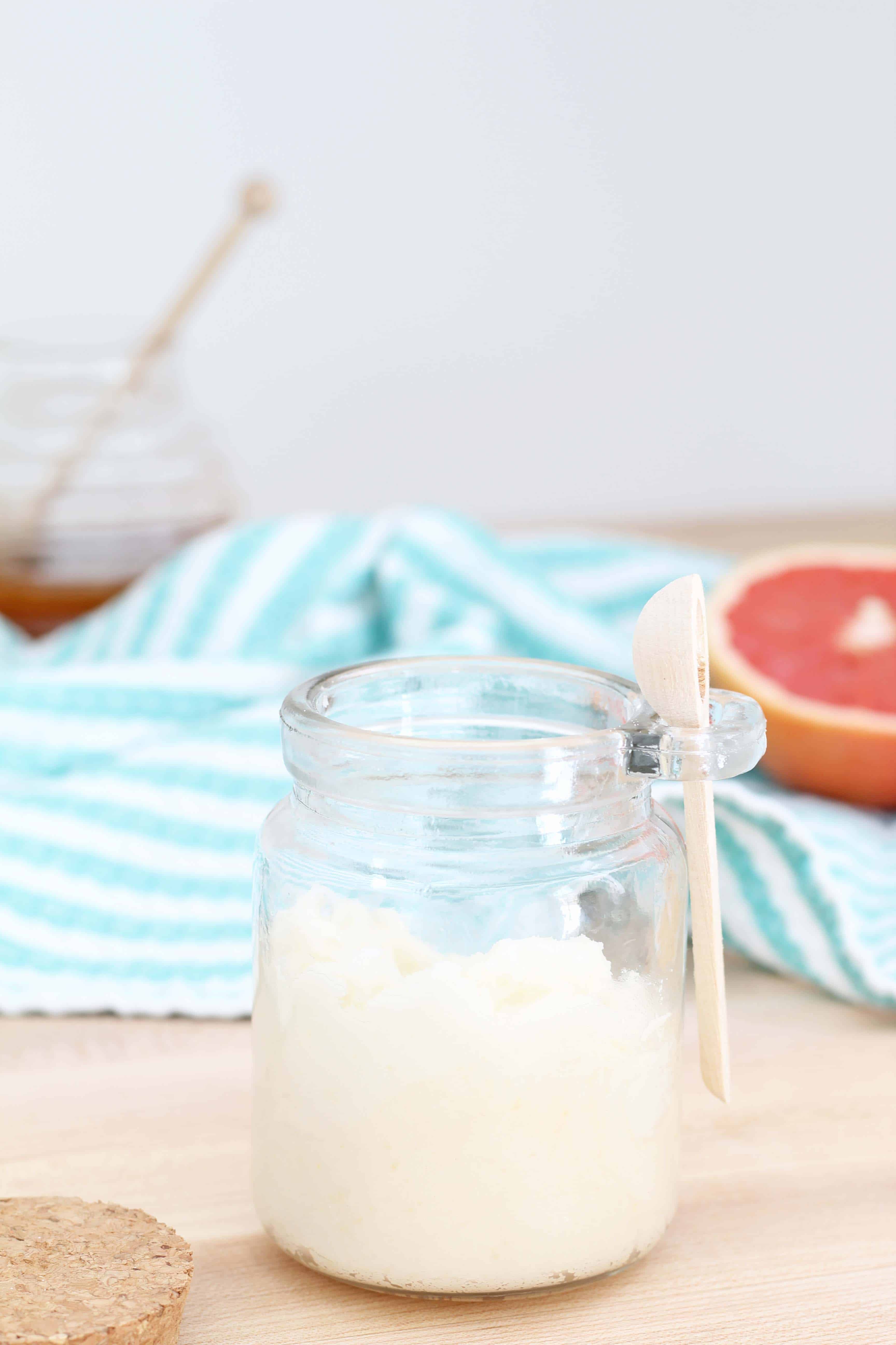 lips scrub in glass apothecary jar