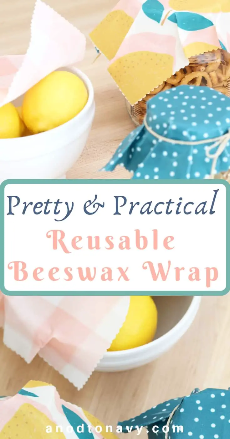 beeswax wrap in lemon print covering glass jars of food