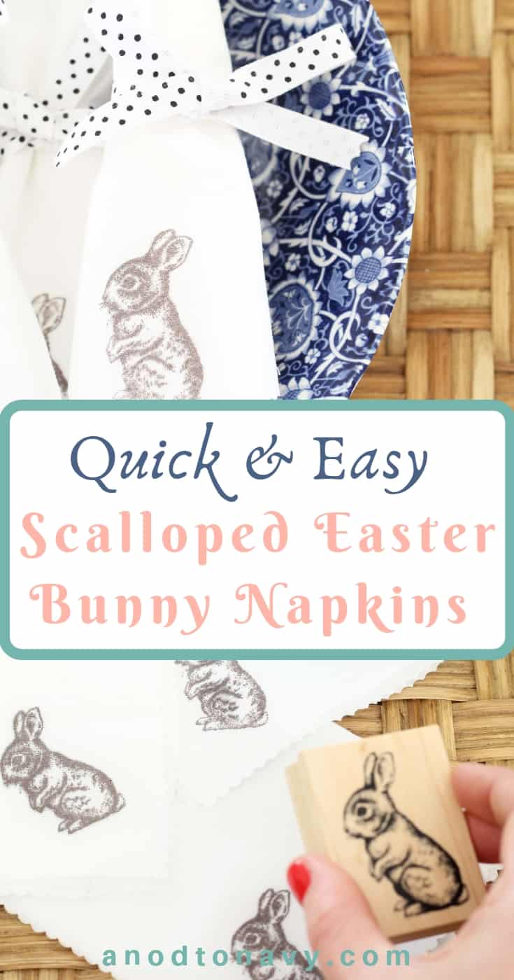 hand stamped easter bunny napkins with polka dot ribbon