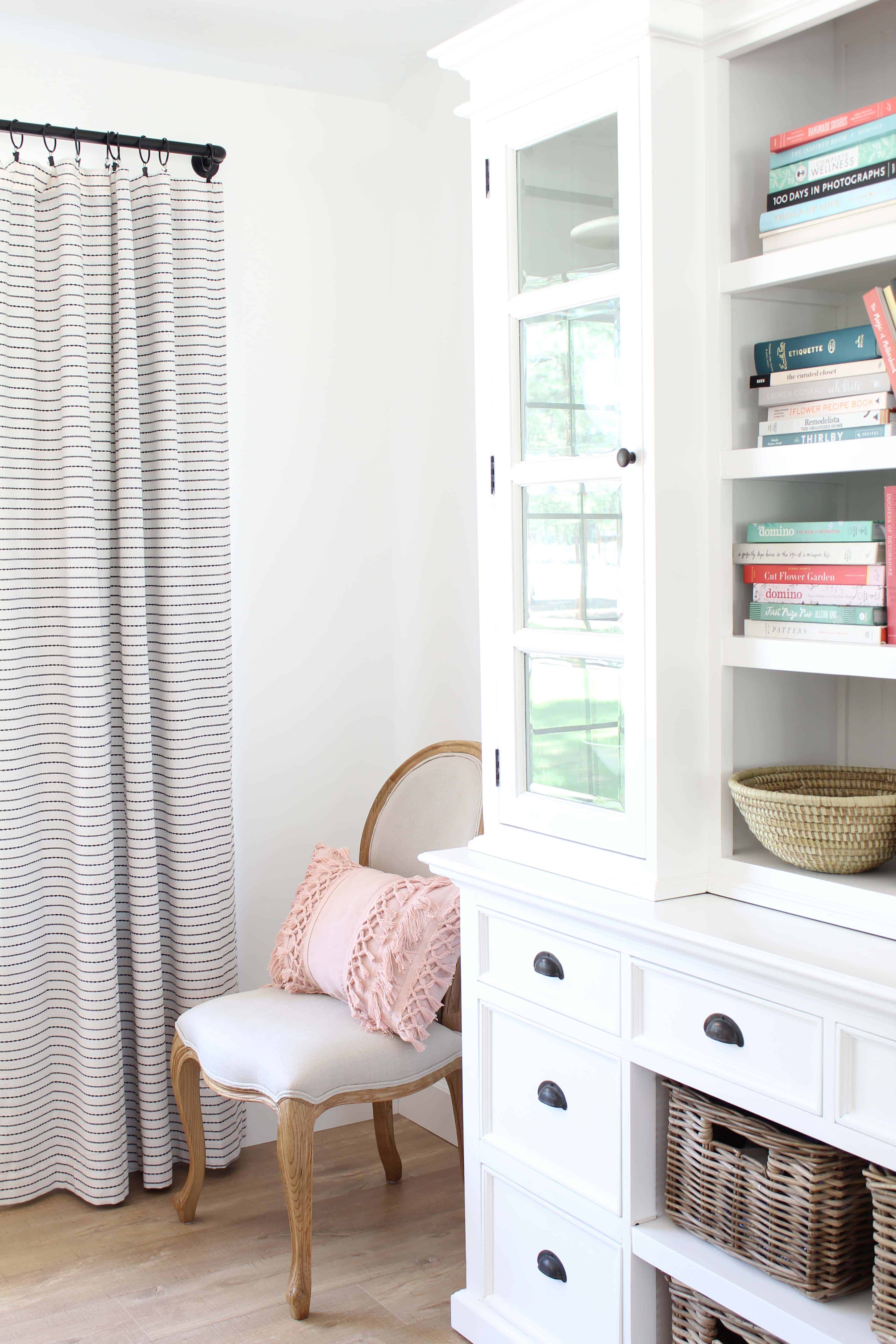 novo solo halifax library hutch, pottery barn french chair, stone and beam striped curtains