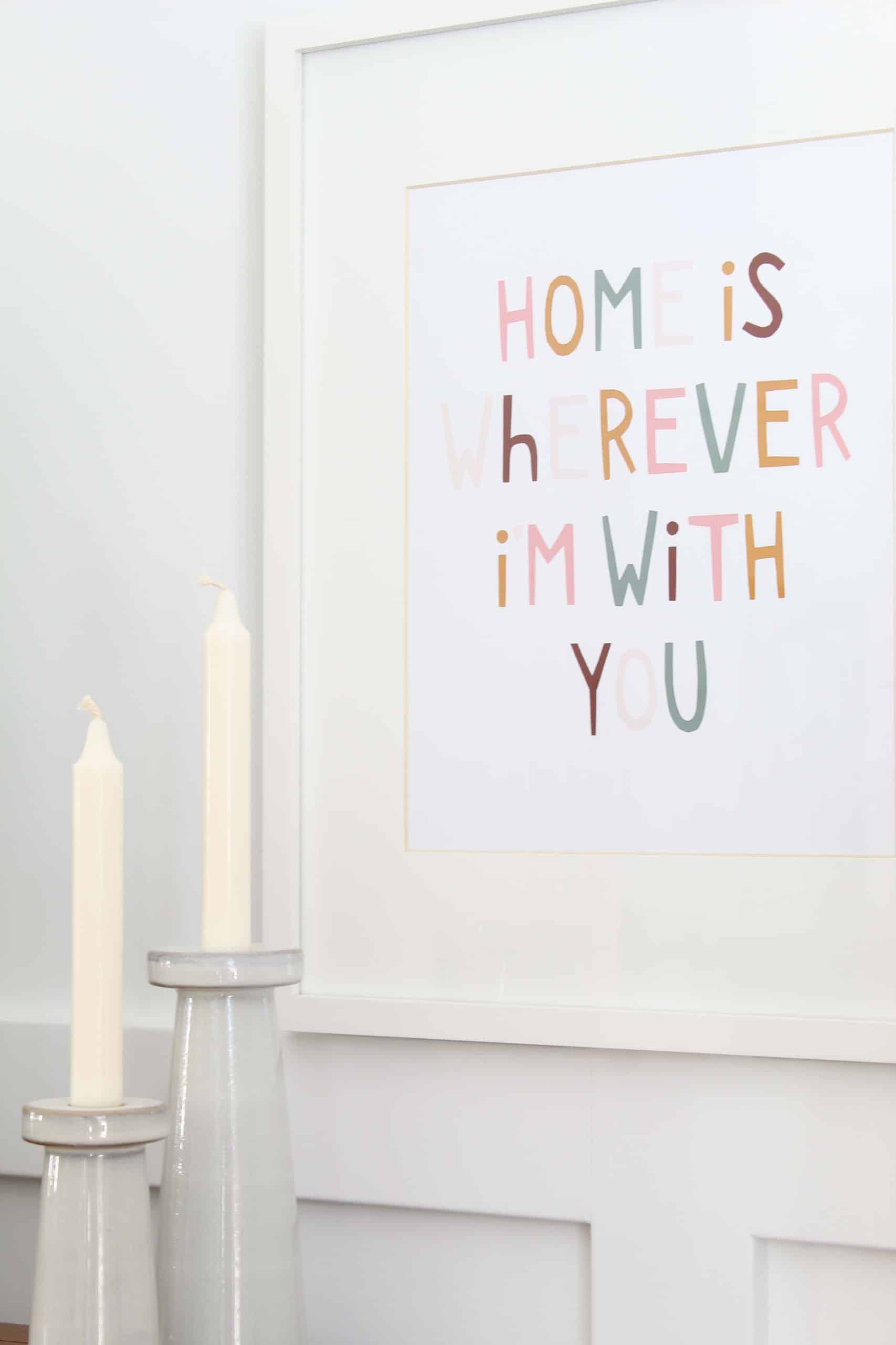 magnolia ceramic candlesticks, home is wherever i'm with you print