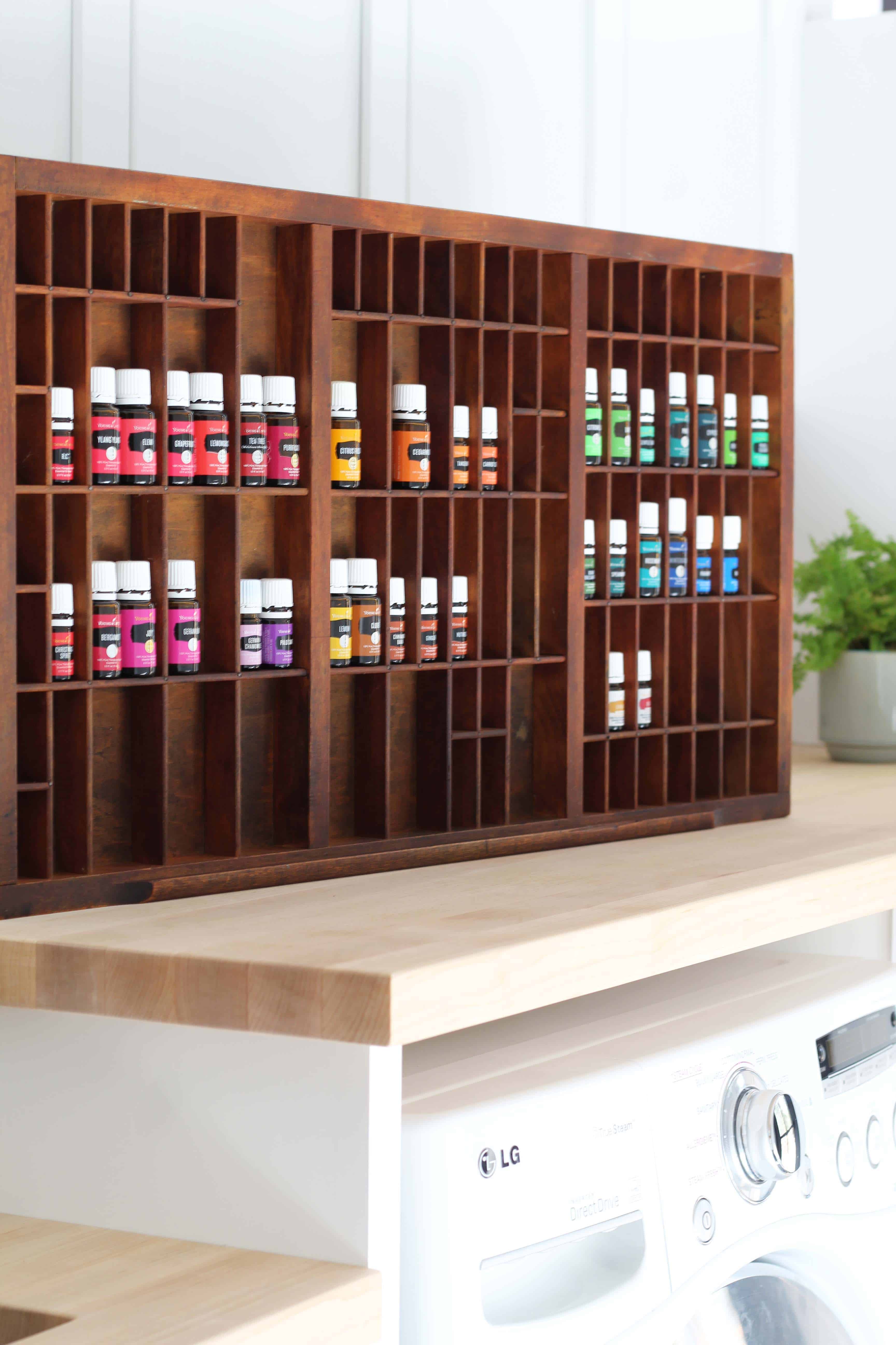 typeset drawer used for essential oil bottle organization 