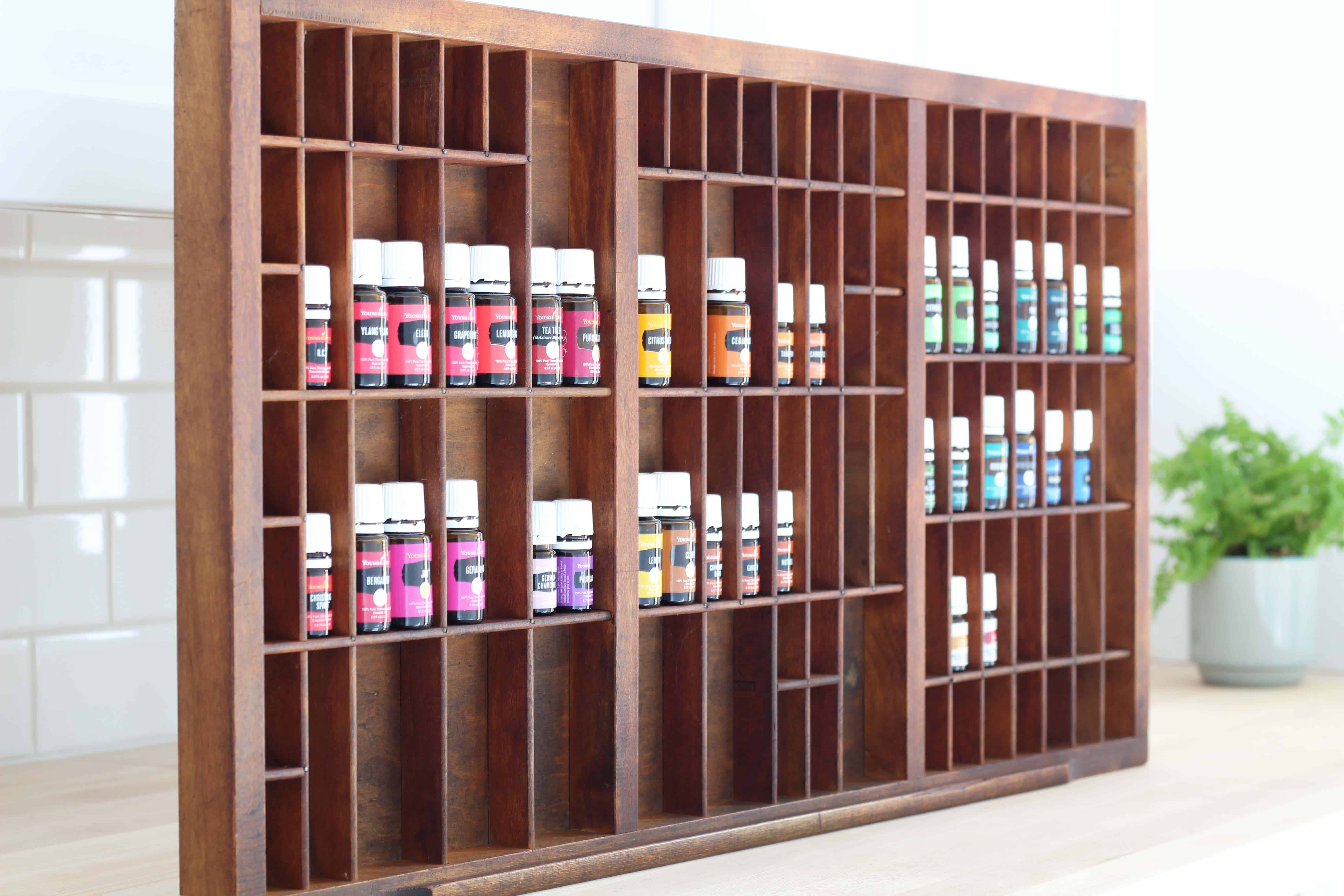 typset drawer used for essential oil bottle organization 