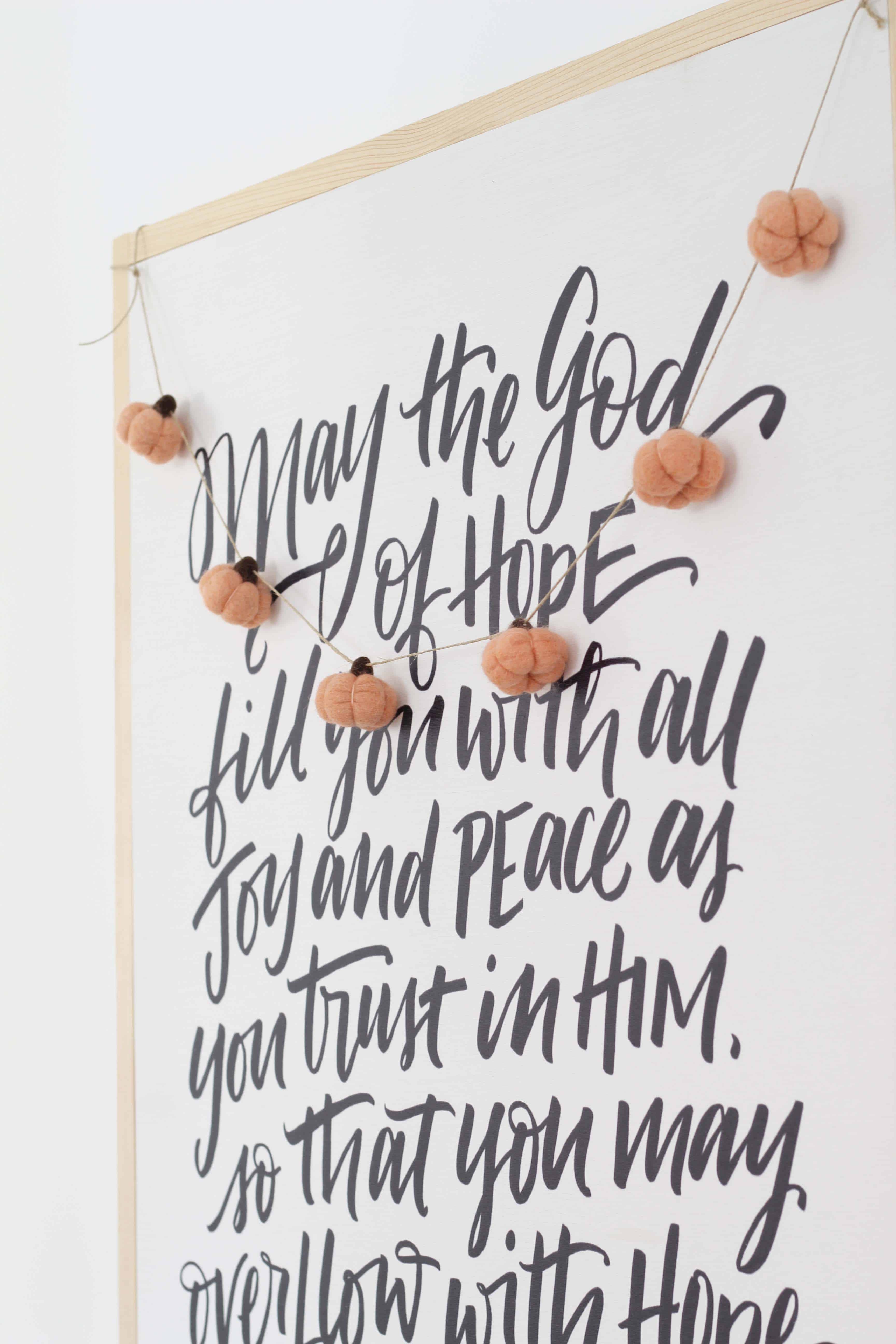 mini felt pumpkin garland, farmhouse scripture wall art