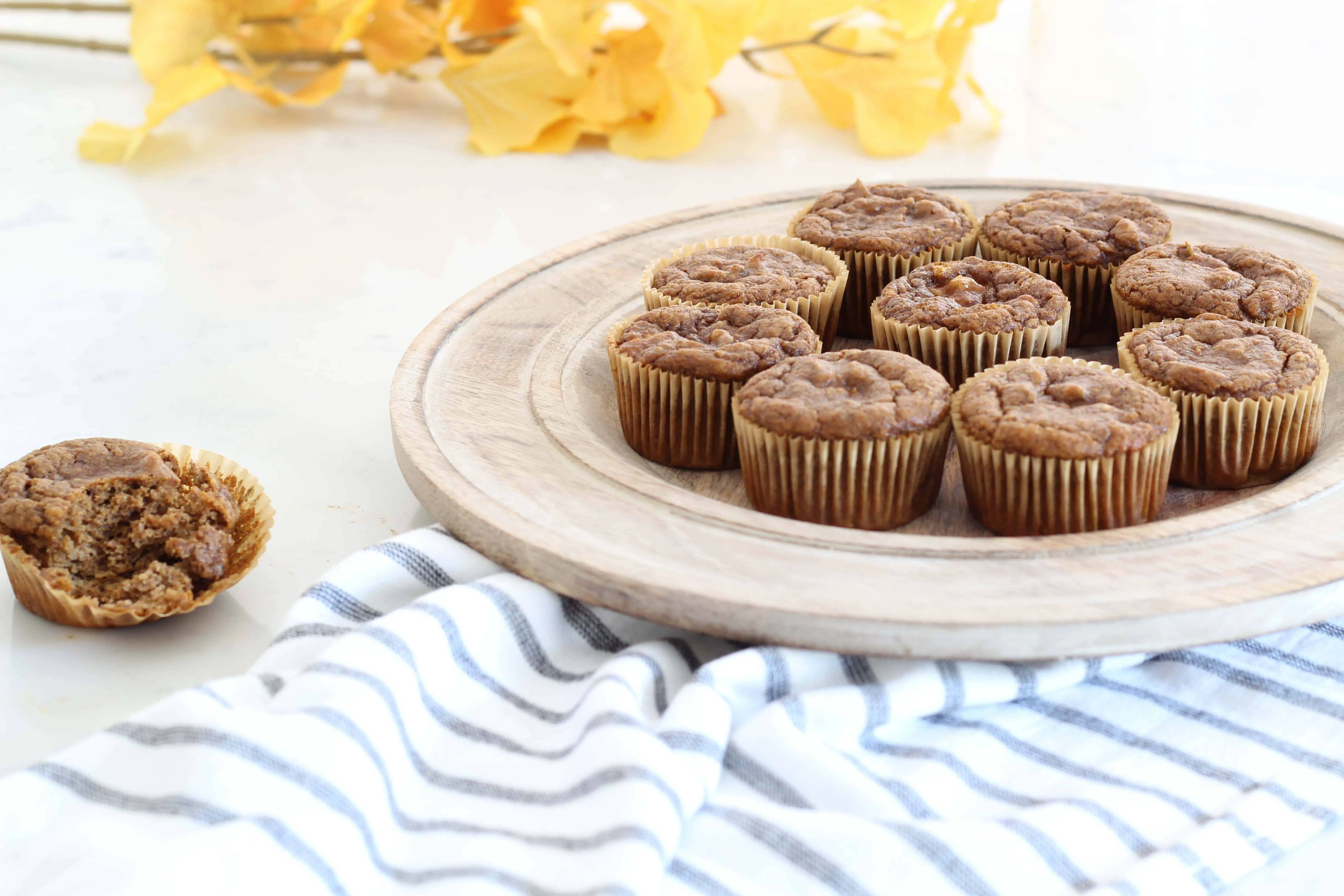 gluten free, paleo pumpkin spice muffins with gingko leaves