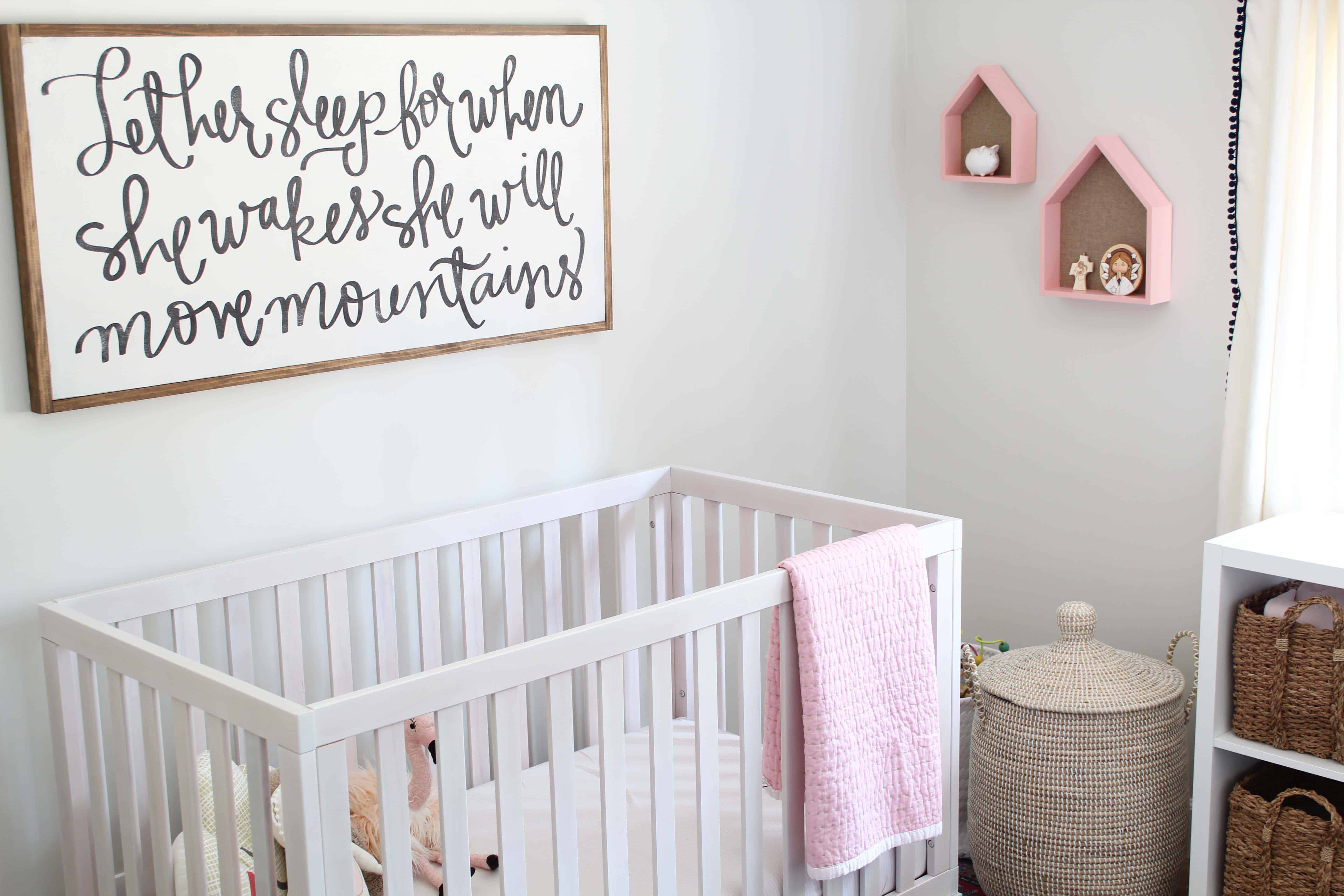 farmhouse word art, westwood whitewash crib, serena and lily lidded baskets