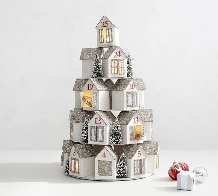 pottery barn glitter house stacking advent calendar