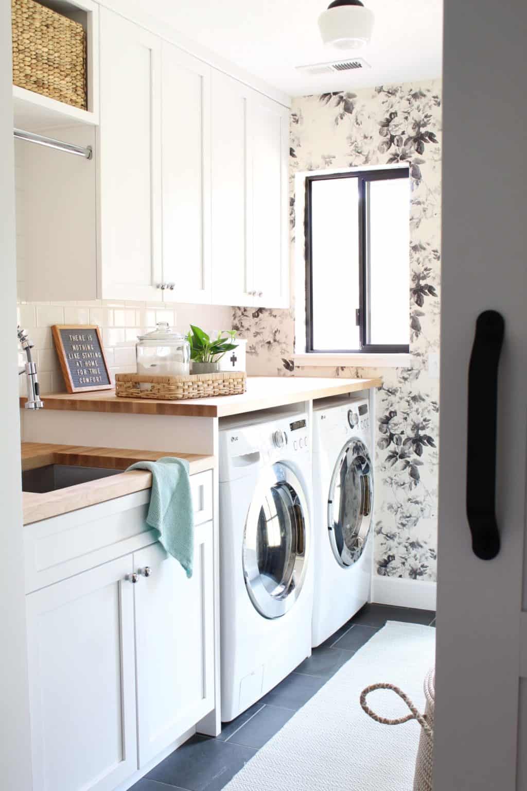 Modern Floral Laundry Room Makeover - A Nod to Navy