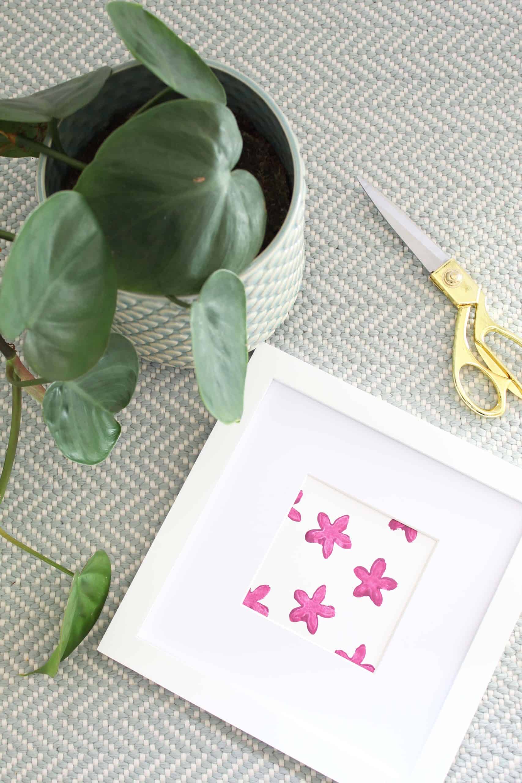 gold scissors, potato stamp art, dash and albert herringbone rug