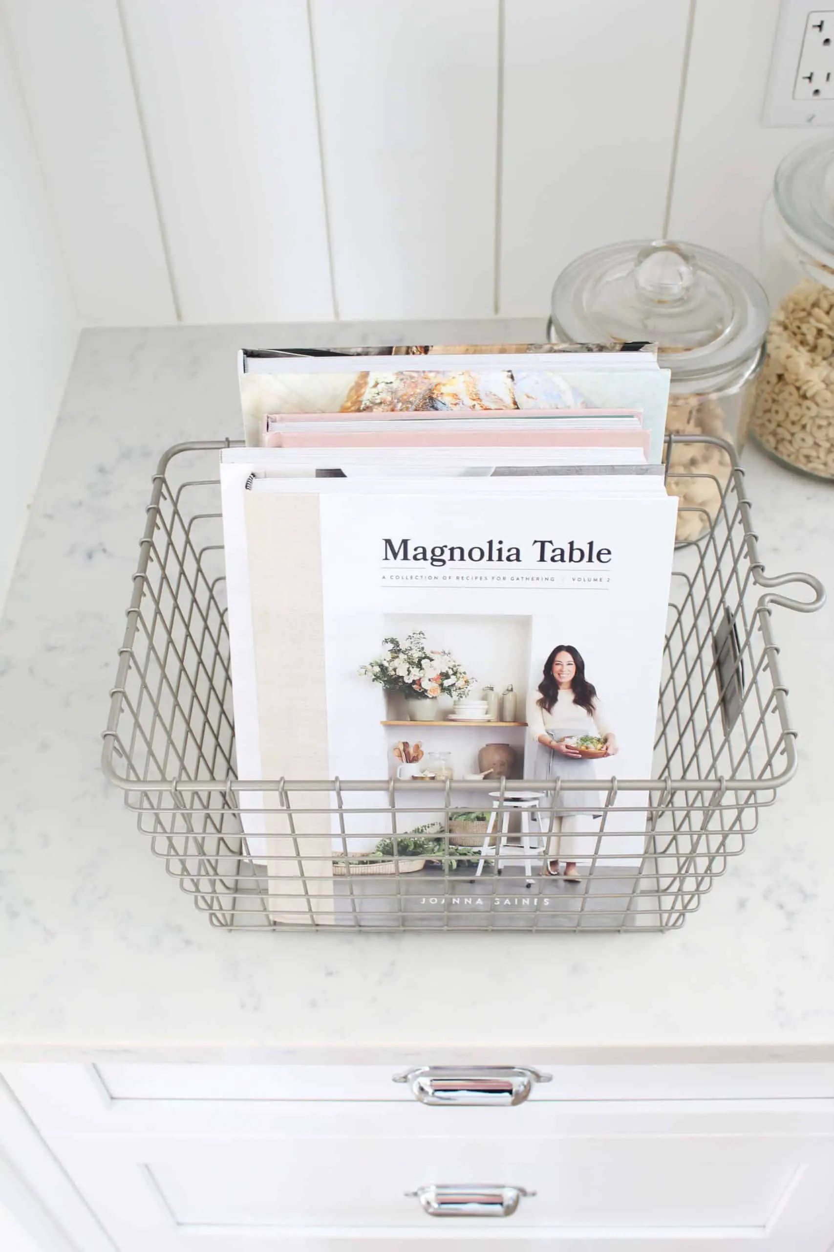 magnolia table volume 2 cookbook, wire locker basket, vertical shiplap backsplash