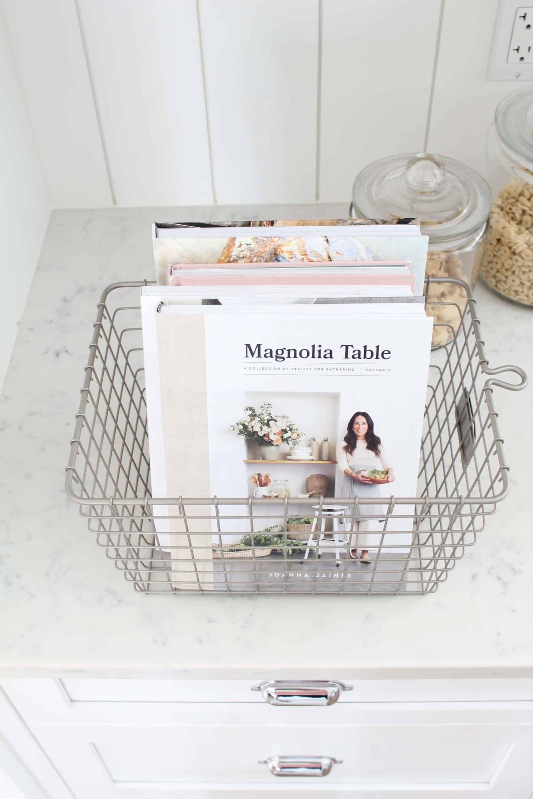 magnolia table volume 2 cookbook, wire locker basket, vertical shiplap backsplash