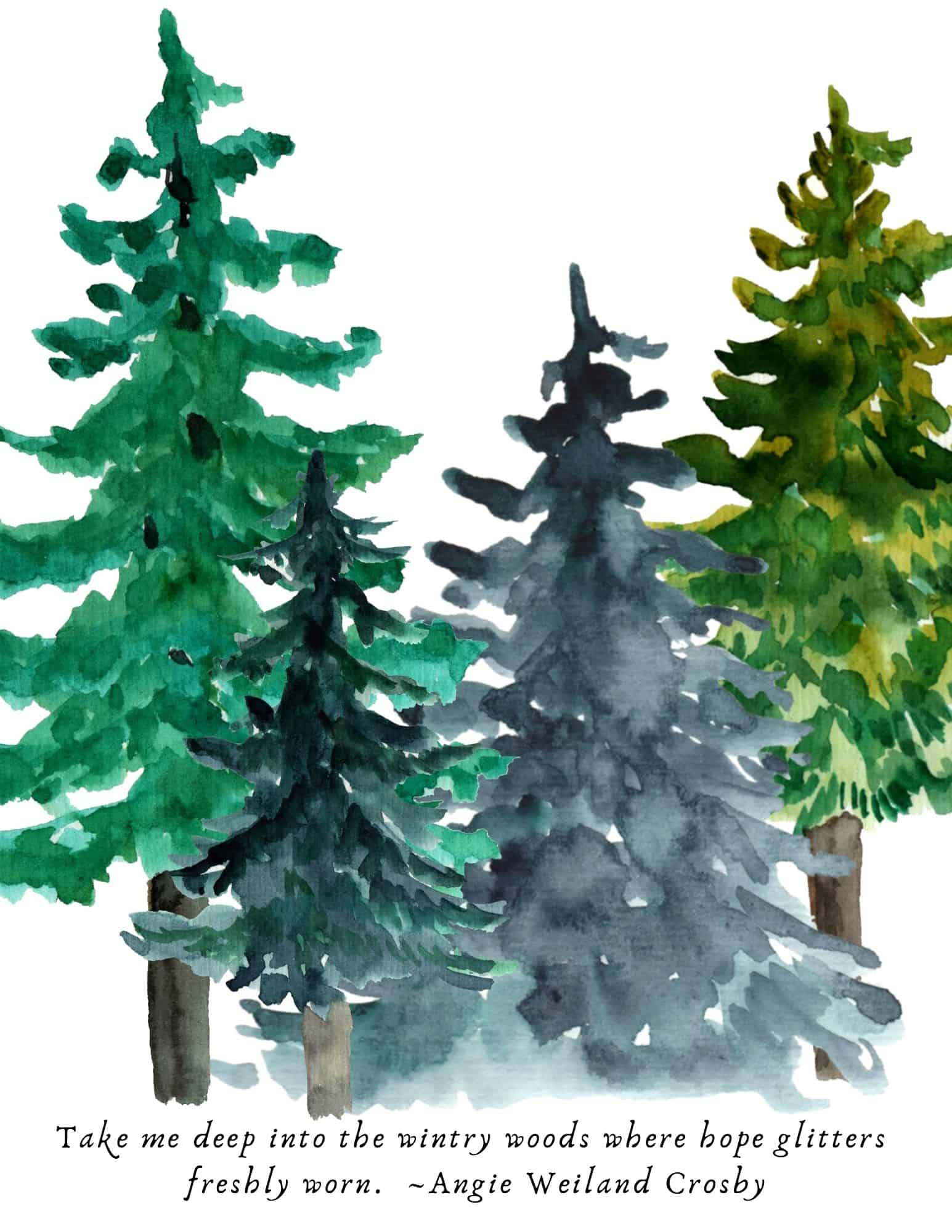 free printable winter forest tree art