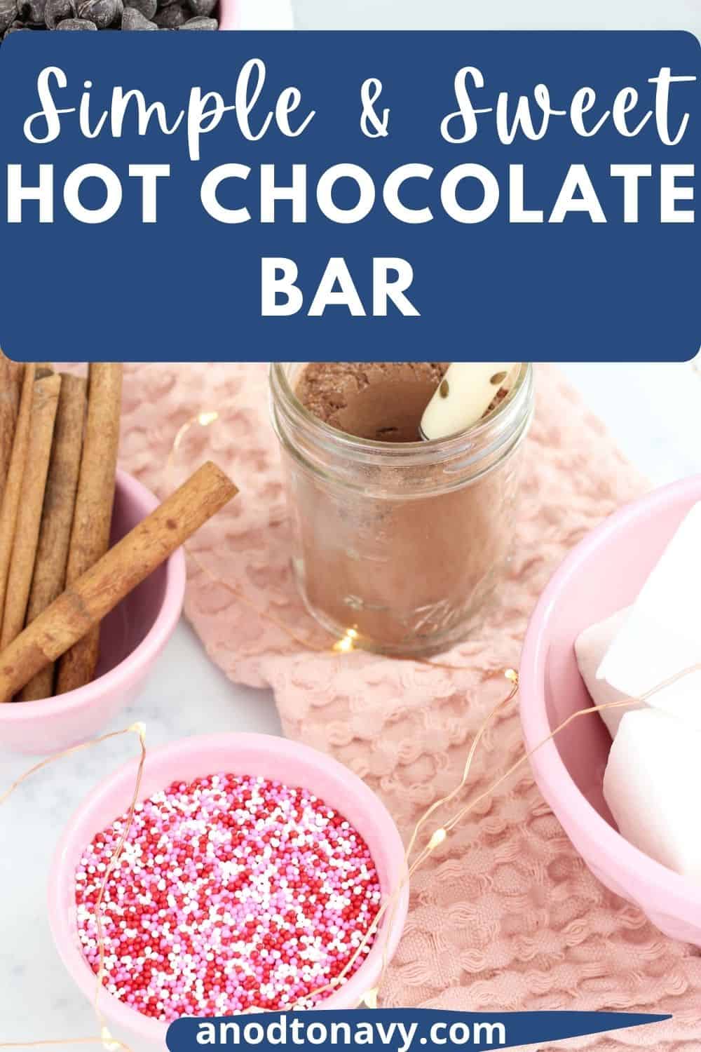 valentine's hot chocolate bar, pink dishtowel, homemade hot chocolate powder in a ball jar 