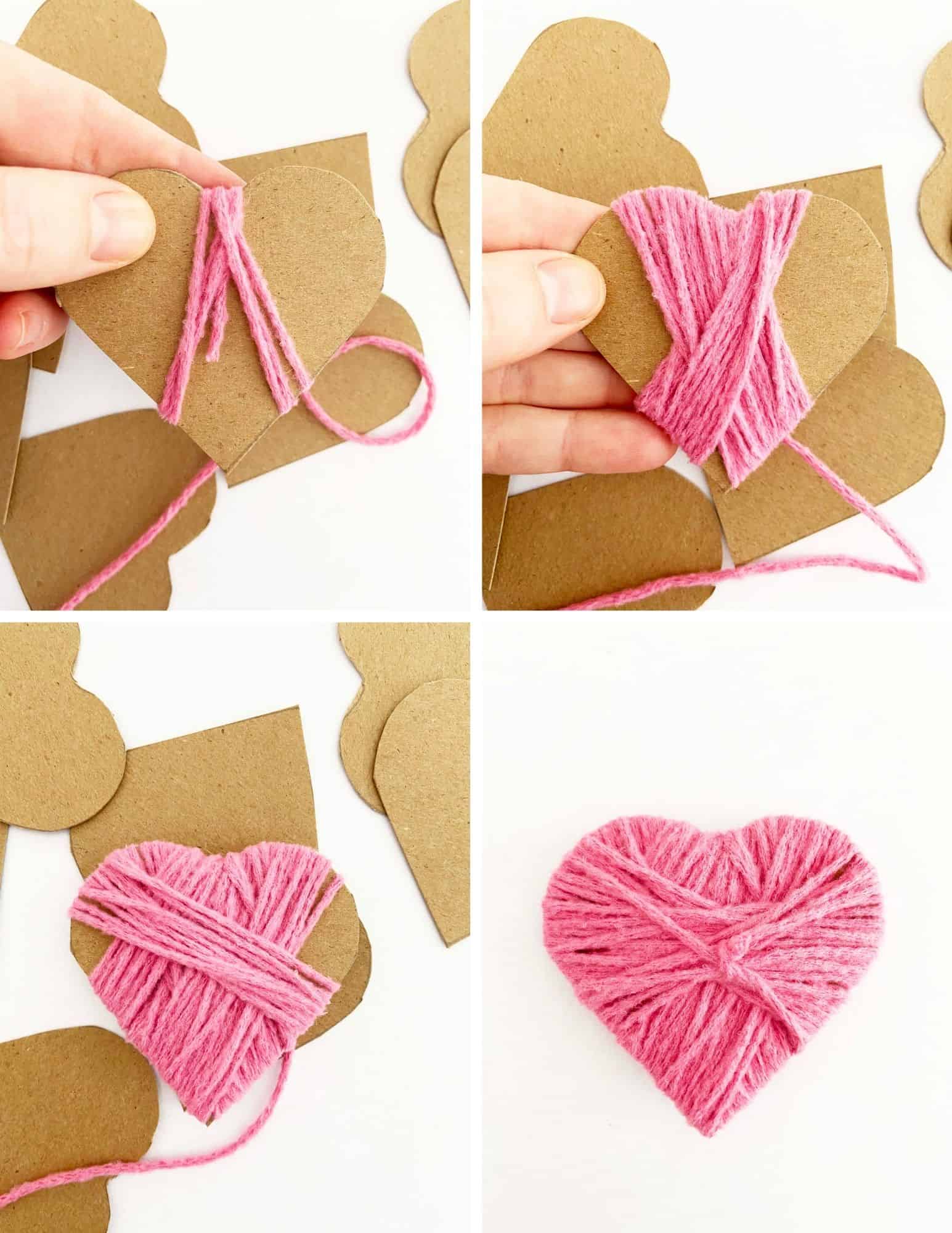 heart shaped cutouts, pink yarn