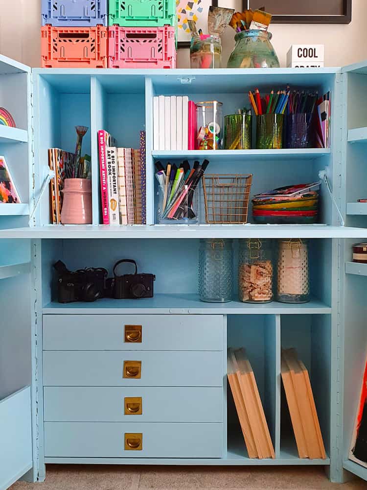 blue craft storage cabinet 