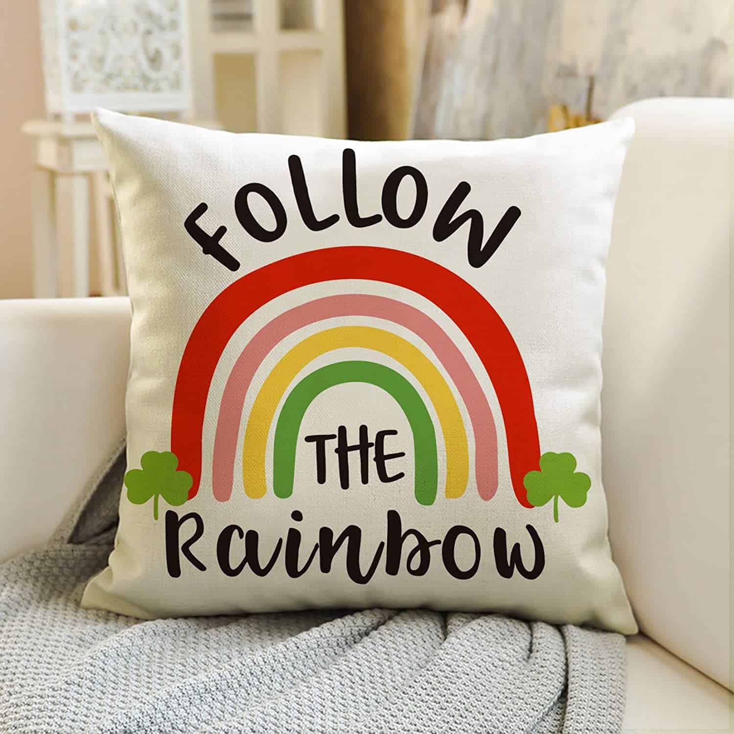 pillow cover with rainbow on it