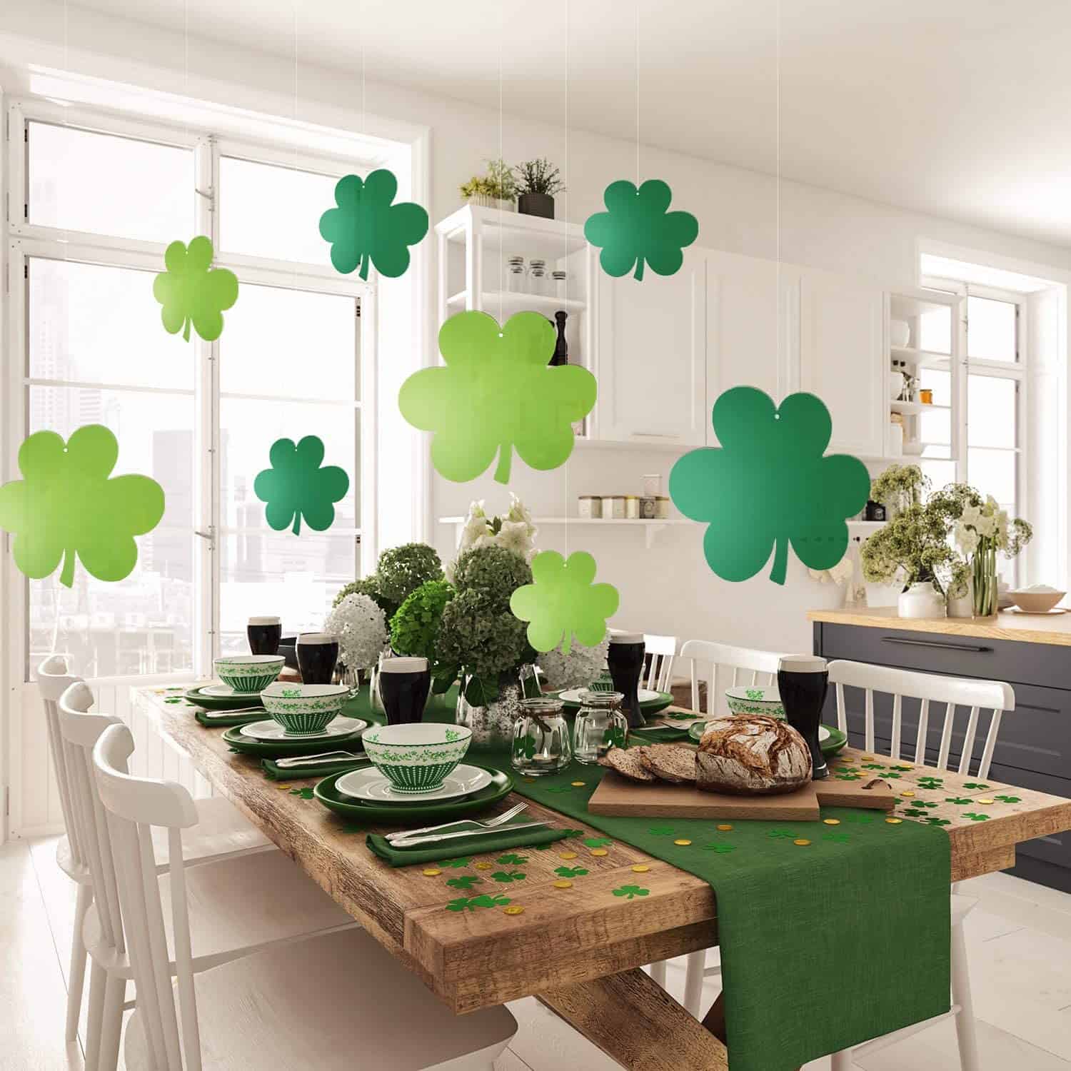 farmhouse dining table decorated for st. patrick's day