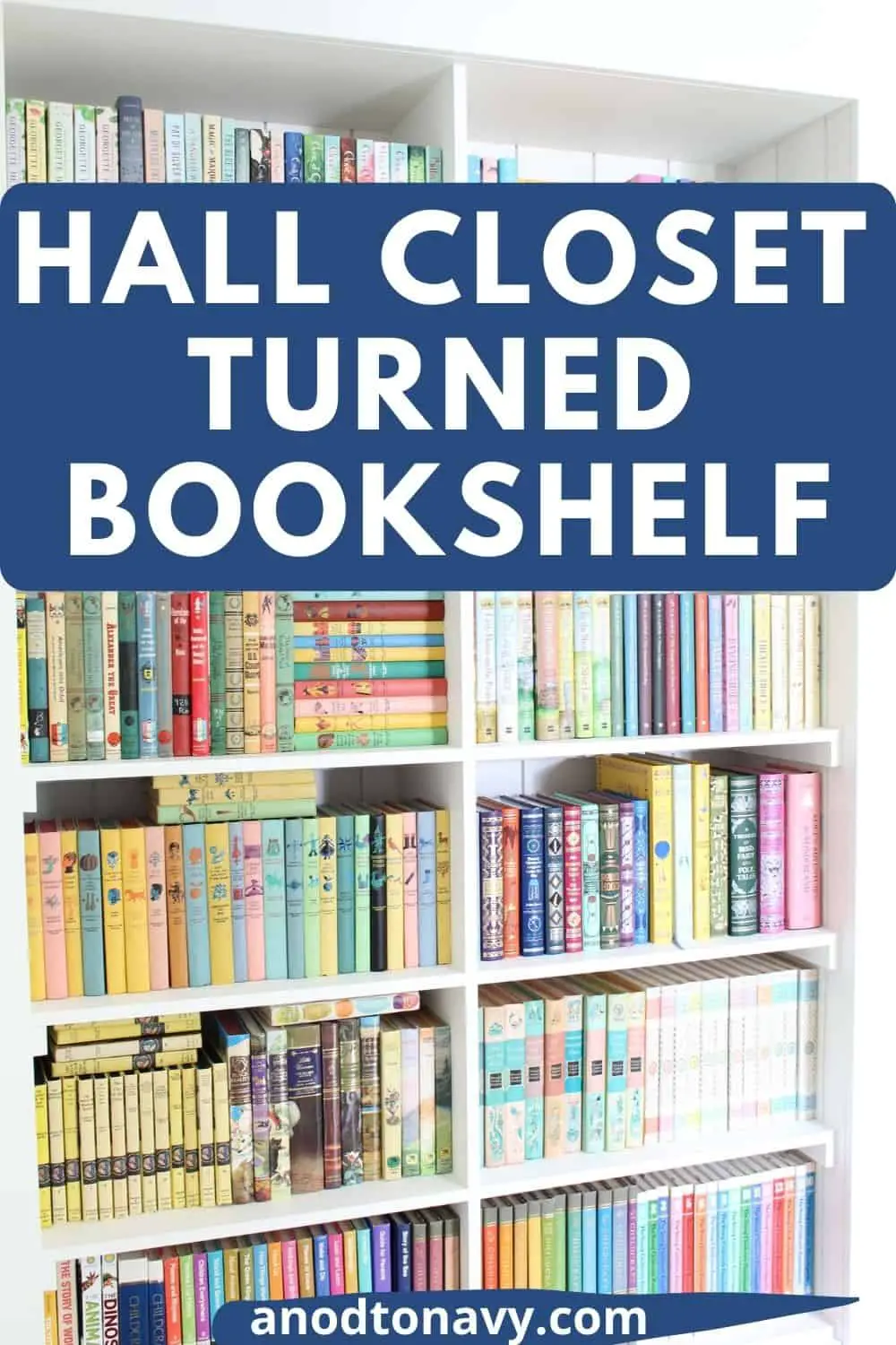hall closet converted to a bookshelf, closet turned into a bookshelf