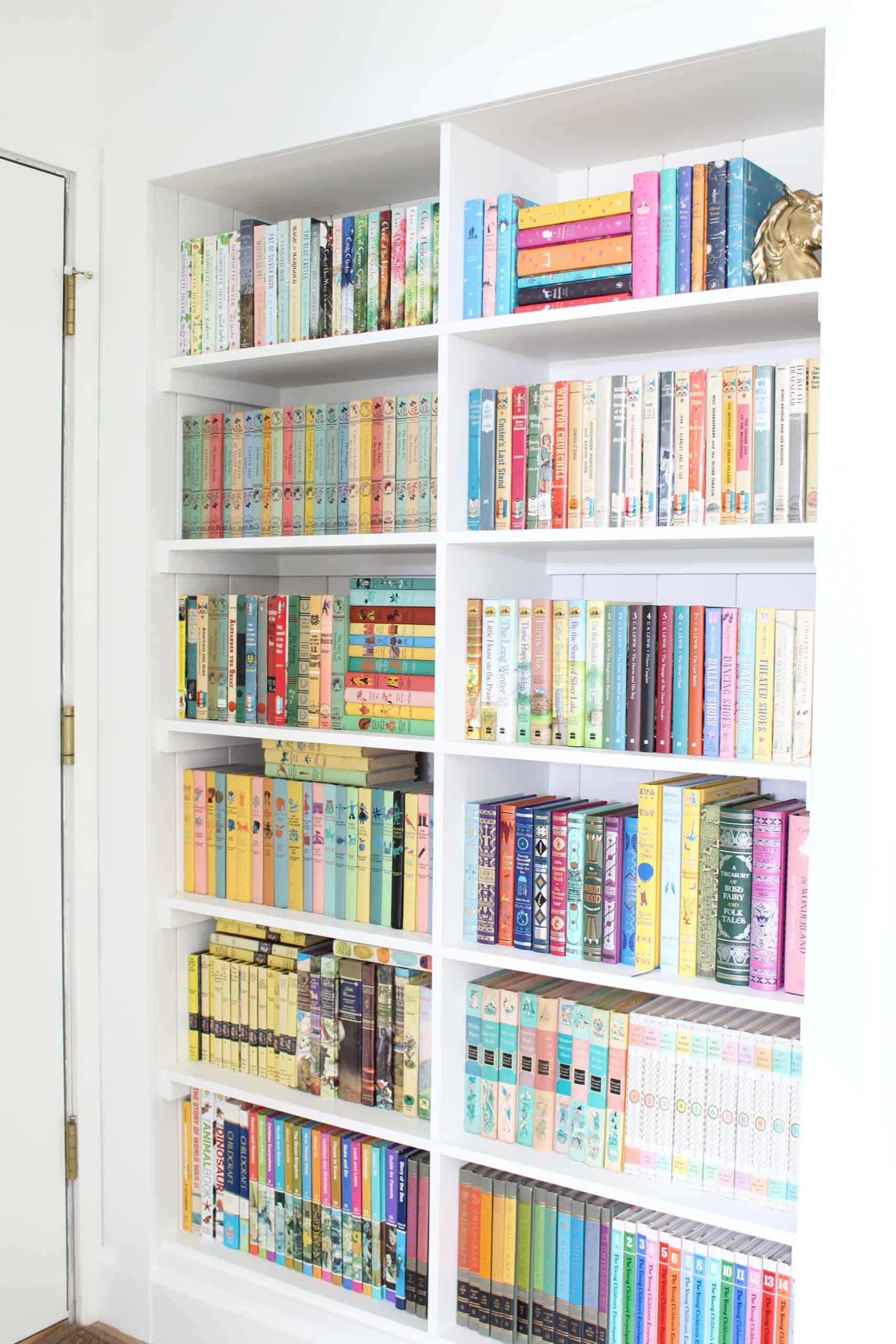 hall closet converted to built in bookshelf 