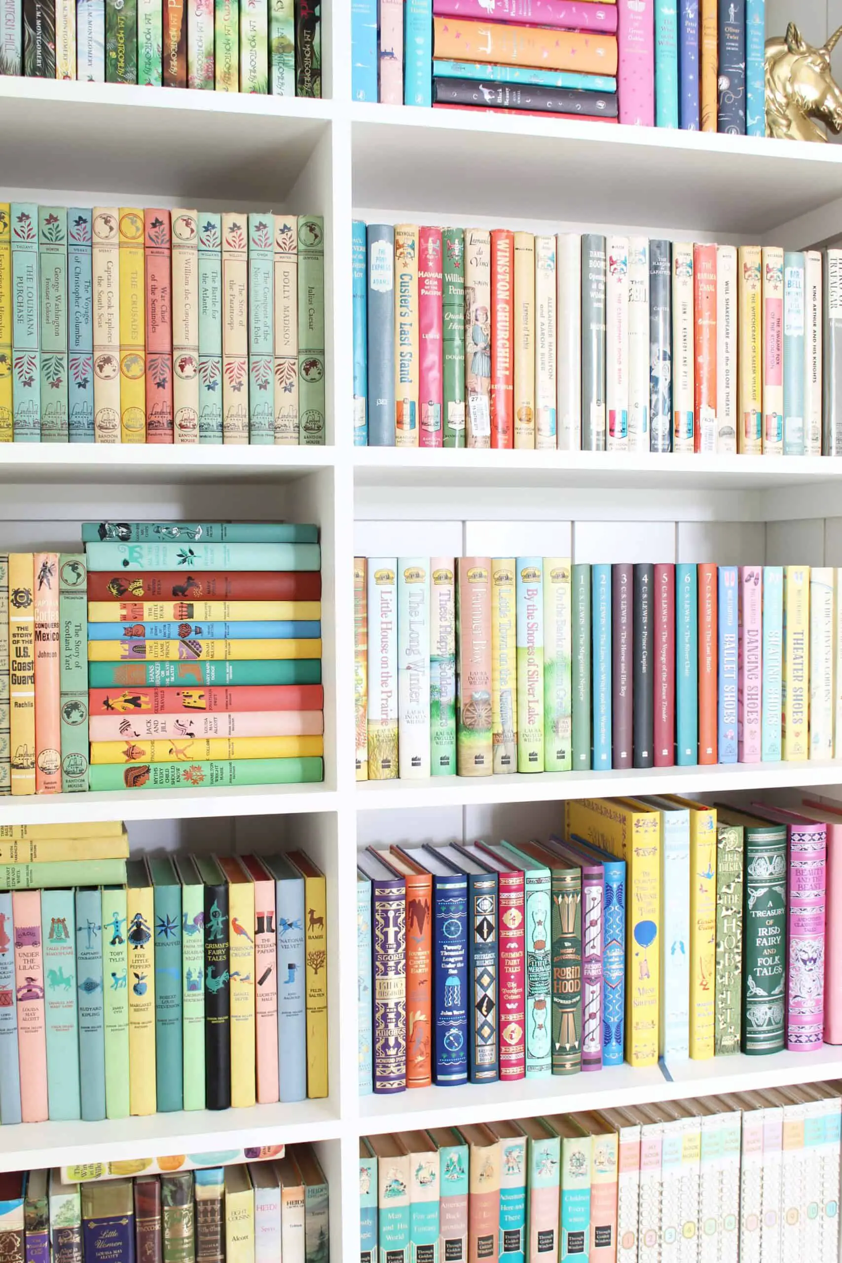 closet turned into a bookcase, landmark books, junior deluxe edition books, barnes and noble classic books