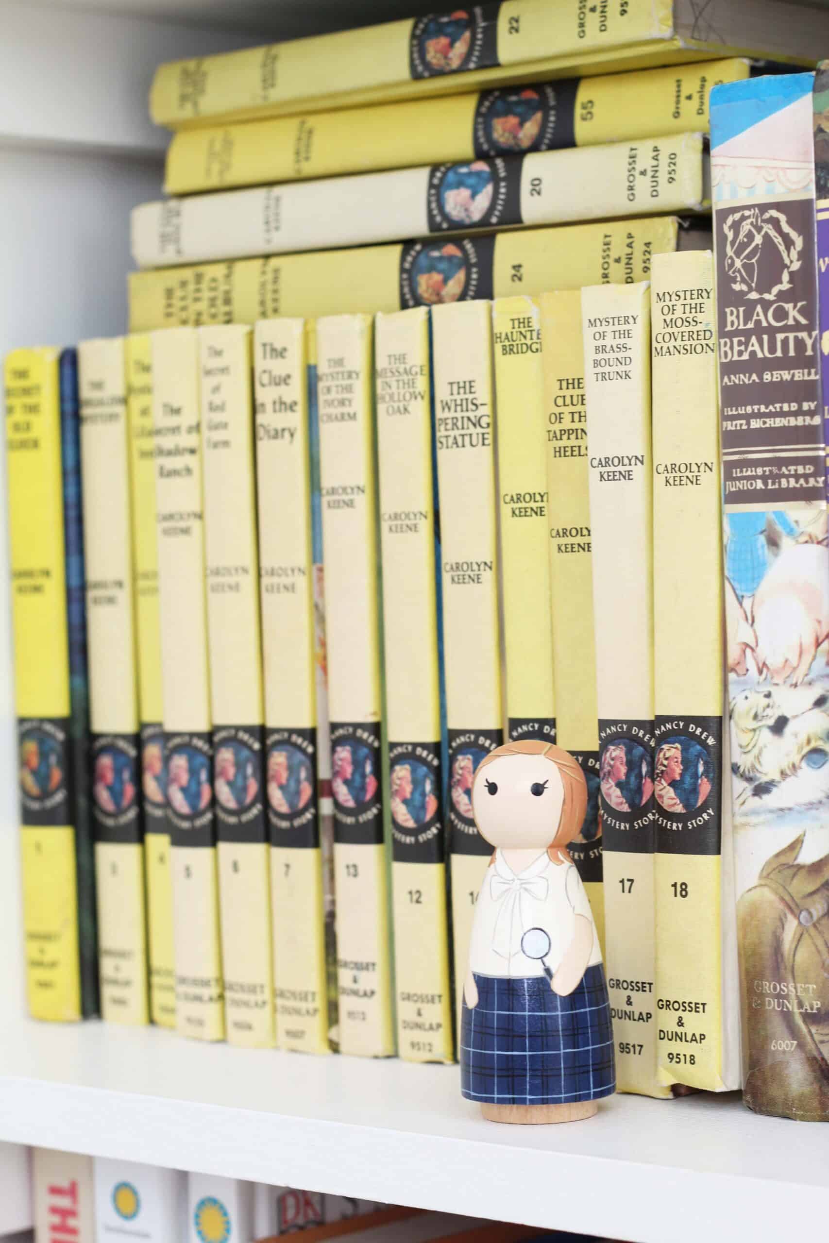 vintage nancy drew book set, nancy drew peg doll