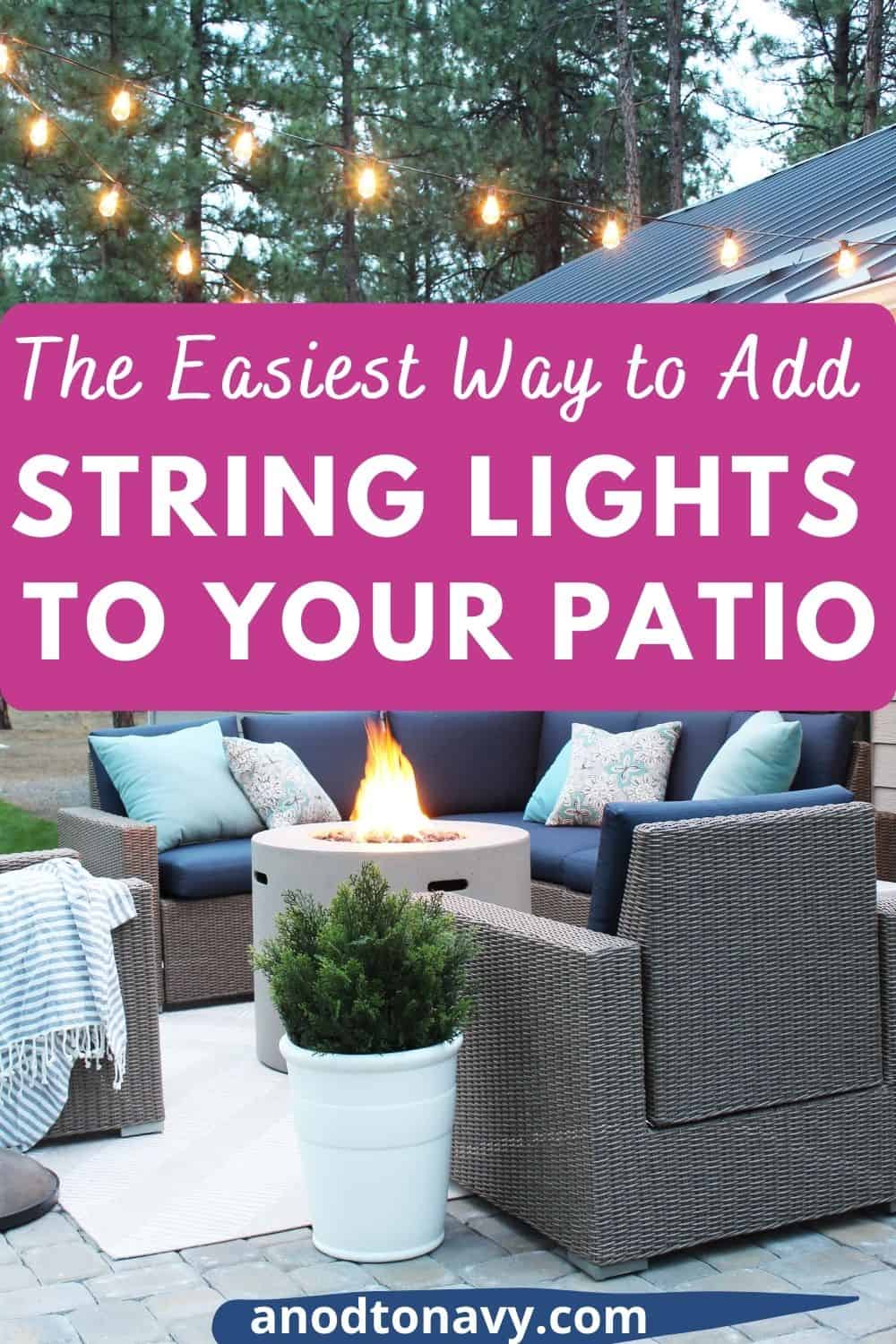 how to add string lights to your patio, target wicker outdoor furniture set, round cement fire pit