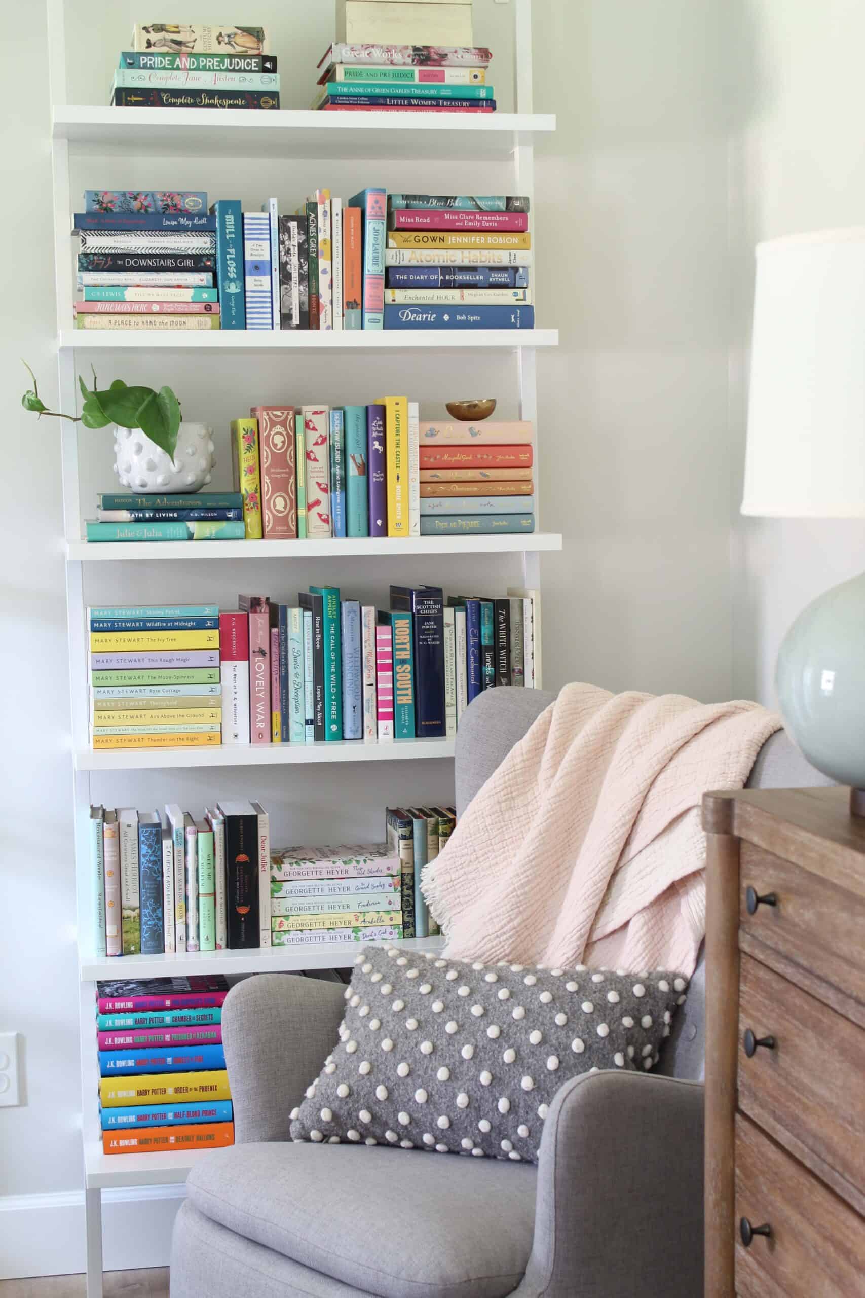 ladder bookshelf with penguin clothbound classics and wordsworth collector editions