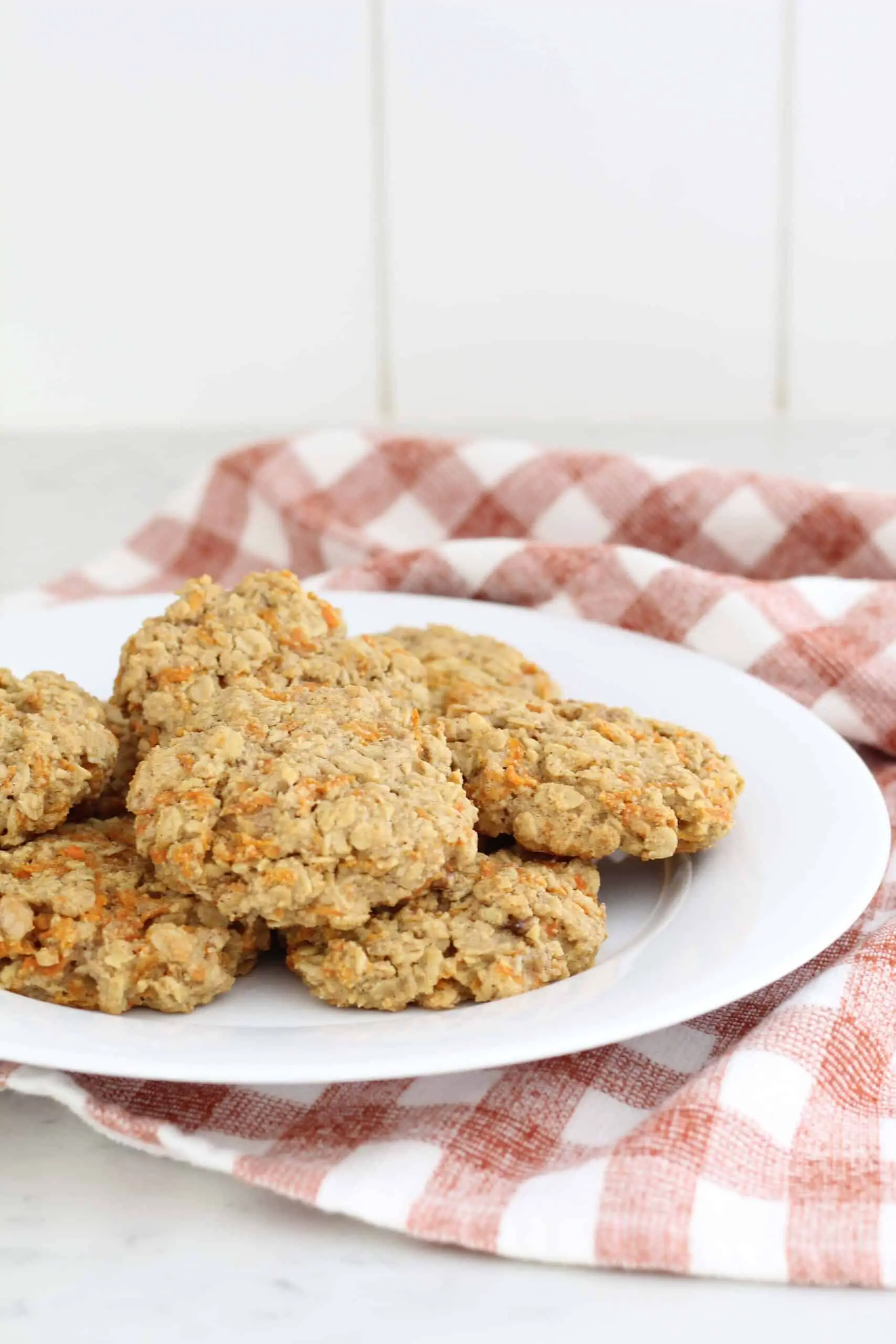 gluten free carrot cake cookies with gingham check towel 