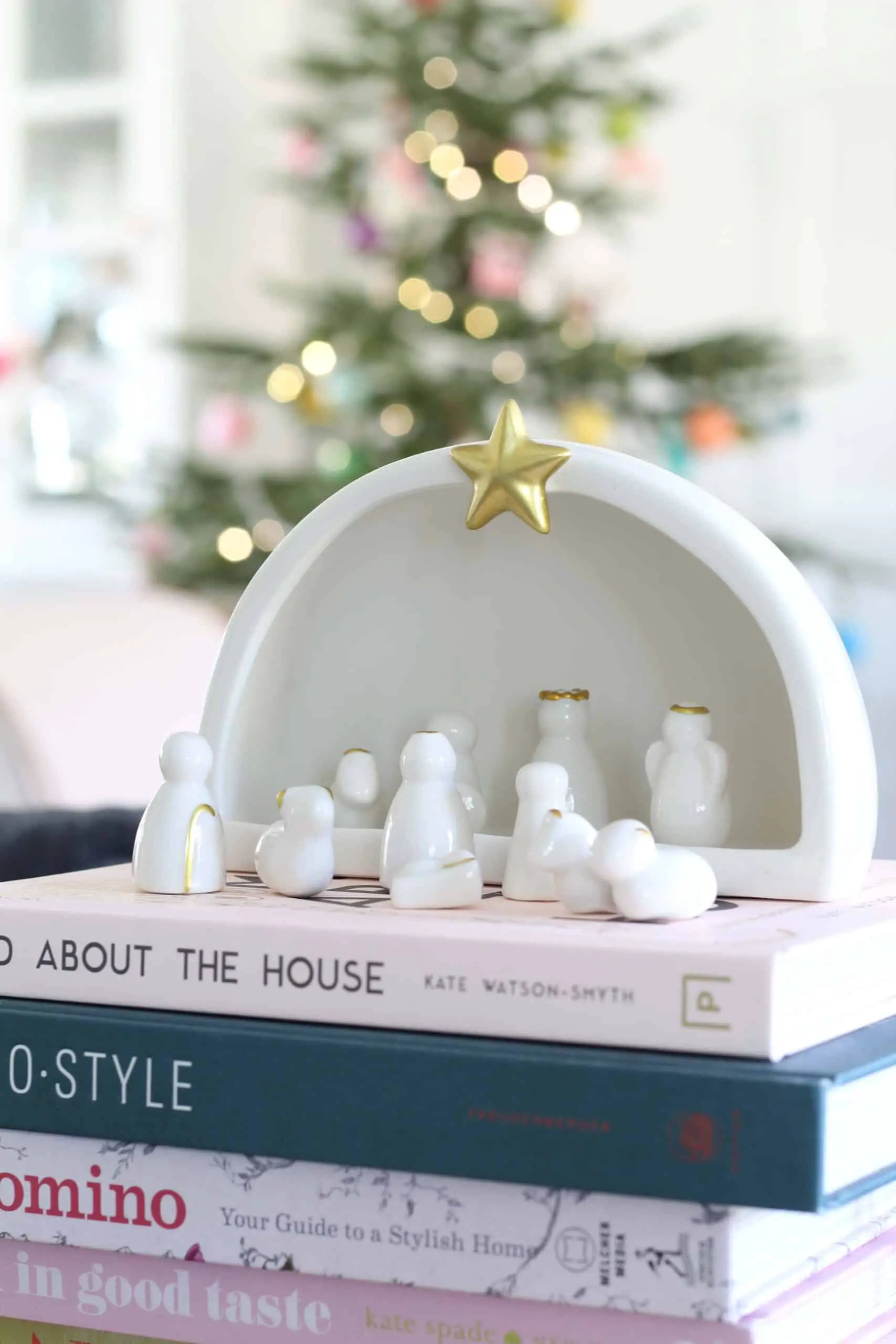 simple modern white ceramic nativity set