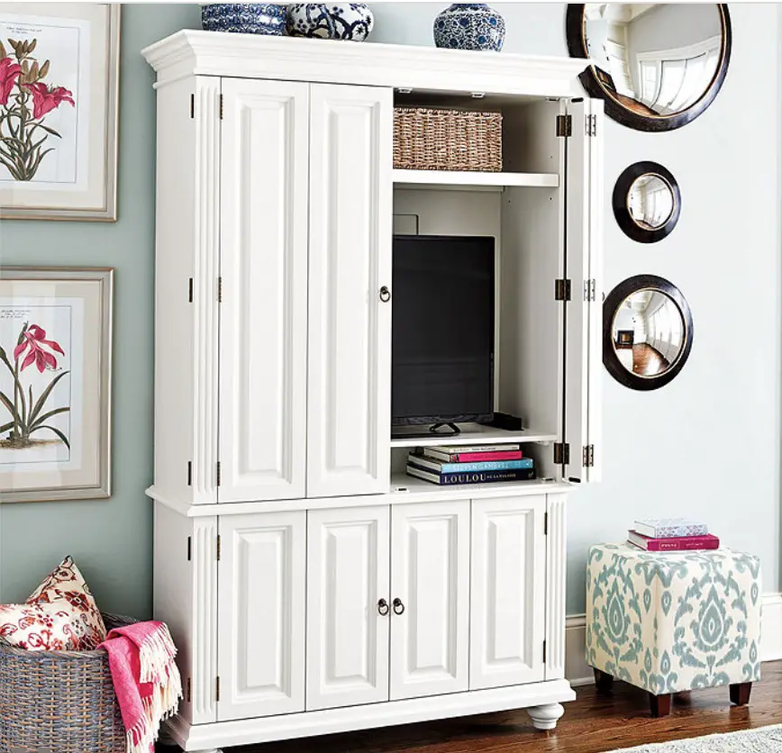 armoire with TV in it, white armoire TV cabinet